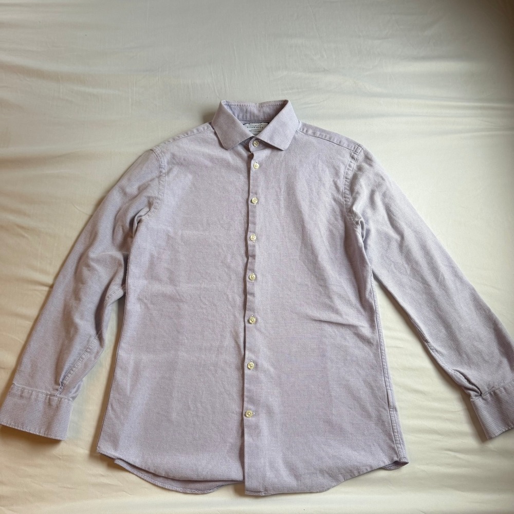 Charles Tyrwhitt Mens Extra Slim Fit Purple Micro Pattern Dress Shirt 15.5/33